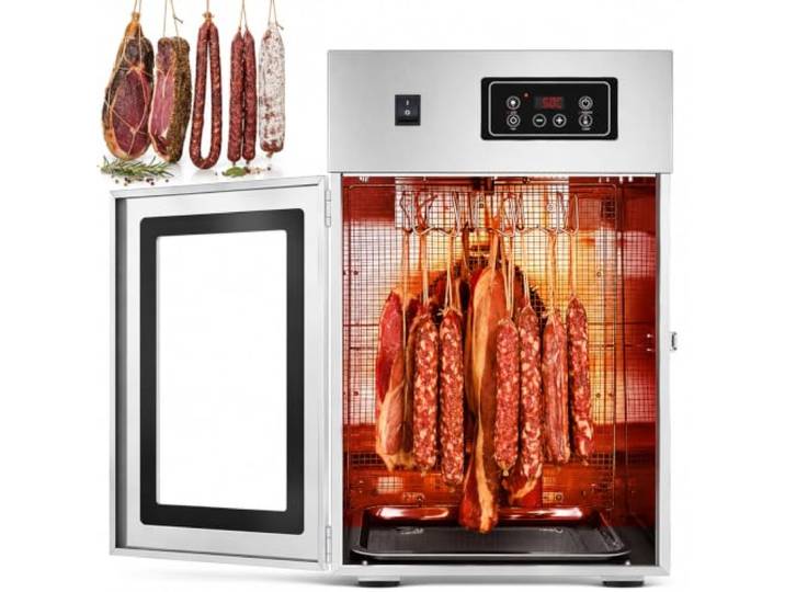 Reifeschrank Für Fleisch, Drehbarer Fleischtrockner, Dry Ager Reifeschrank, Edelstahl, 35–90 °c Einstellbar, Mit 14 Haken Und LED-Bedienfeld, 7,5 Kg Fassungsvermögen, Für Wurst, Bacon, Hähnchen