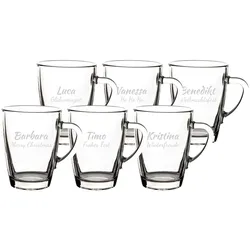 Gravur Glasbecher Kaffeebecher 300 ml - Name horizontal 6 Stück