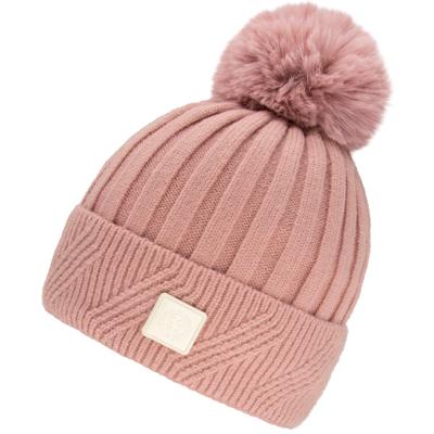 Bommelmütze CHILLOUTS, Damen, rosa (rose), Feinstrick, Baumwollmischung, unifarben, Mützen, elastisch, Formbeständig, gefüttert, mit breitem Umschlag