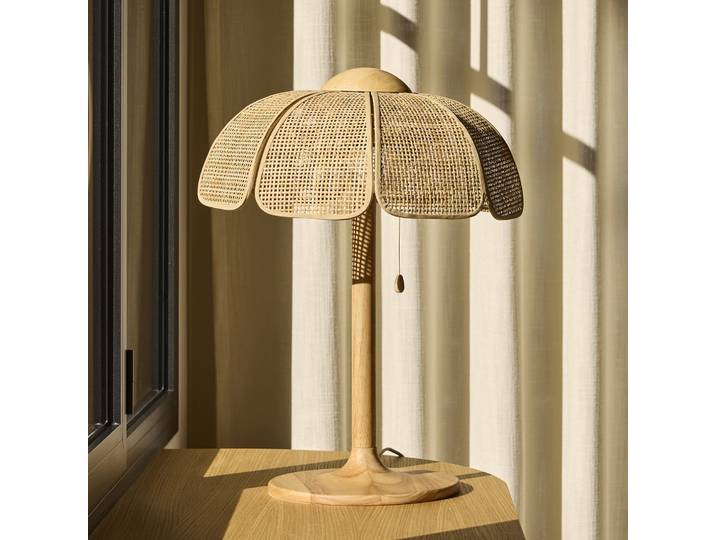 Coquillage Tischleuchte, Rohrgeflecht/Holz - MARKET SET - Wohnzimmer - Design - Rund