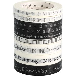Papierdrachen Washi-Tape Bullet Journal, schwarz, 5-10 mm x 10 m, wiederablösbar & beschreibbar, 9 Rollen