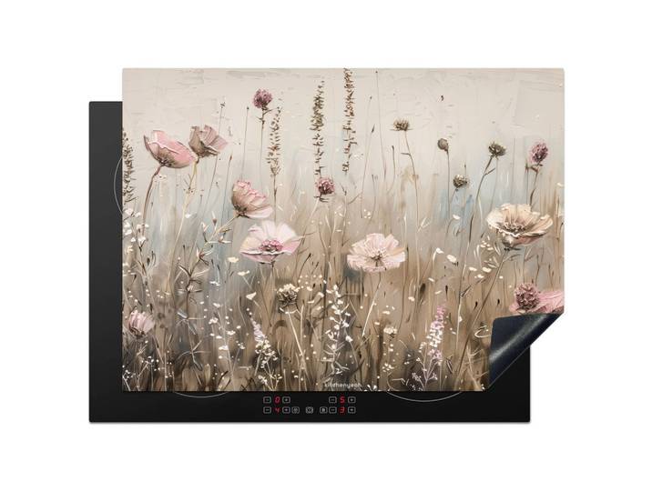 HERDABDECKPLATTE Blumen - Beige - Trockenblumen Herdabdeckung Induktionsfeld 70x52 cm