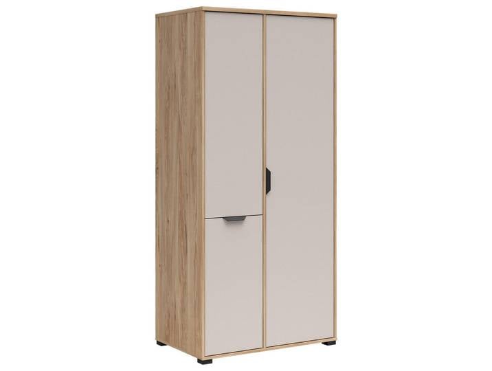 Milino Drehtürenschrank, Eiche, Kaschmir, 7 Fächer, 90x192.6x56 cm, Schlafzimmer, Kleiderschränke, Kleiderschränke 3-türig