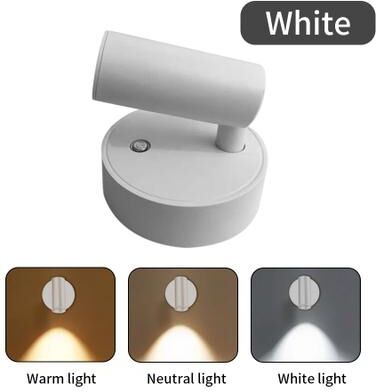 Perfect Picks Market LED Magnetic Rechargeable Wall Light Dimmable Spotlight With Touch Switch, Wireless Bedside Lamp For Reading white