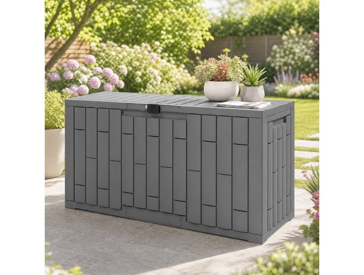 Outsunny Coffre Jardin Résine 227L Gris Fermeture à Clé Anti-UV