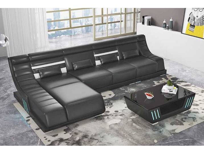 Xlmoebel Ecksofa Schwarzes Ecksofa aus Kunstleder mit großzügiger Polsterung, Ecksofa, Hergestellt in Europa