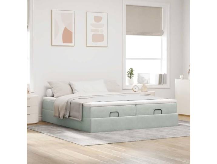 KTHLBRH Boxspringbett 160 x 200 cm mit Matratzen aus grauem Samt Hydraulischer Aufzug, 2 Taschenfederkernmatratzen, 2 Matratzenbezüge, Lattenrost