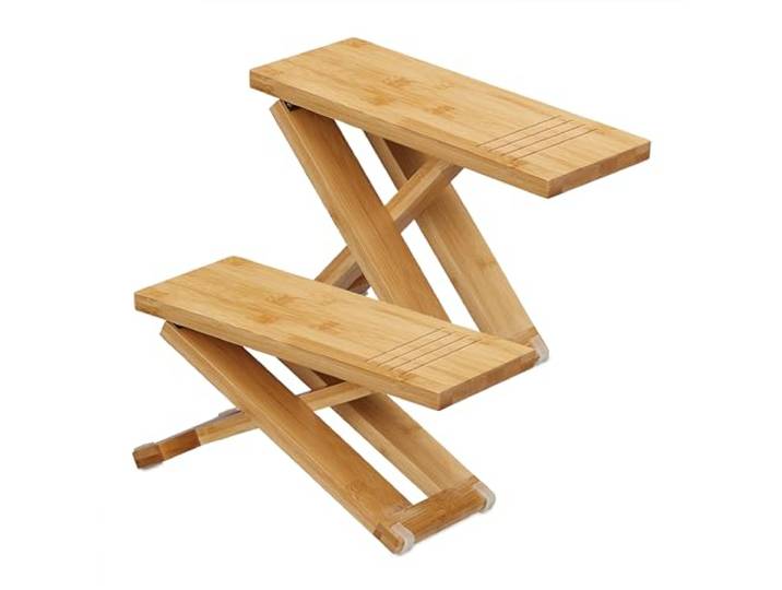 Relaxdays Repose-Pied de Toilette\, Lot de 2\, Pliable\, Tabouret WC\, pour Adultes\, en Bambou\, 23 x 12 x 31 cm\, Nature