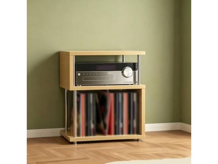Holz-Stereo-Schrank, Plattenspieler-Ständer mit Aufbewahrung für Heimkino Vintage Holzmaserung, Vinylplattenaufbewahrung, Audio-Equipment-Rack, Stabiles Standregal