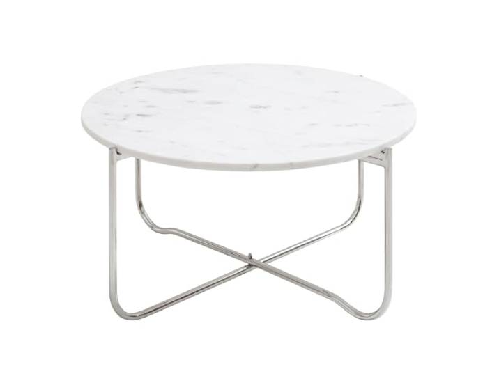Couchtisch NOBLE 62cm - weiß silber - Marmor - robust Beistelltisch Montiert, individuelle Maserung, natürliche Optik, Eyecatcher, Unikat, Metallgestell