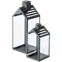 Boltze Laterne Cody 2er Set, 11 x 11 x 23 cm / 14 x 14 x 35 cm, schwarz