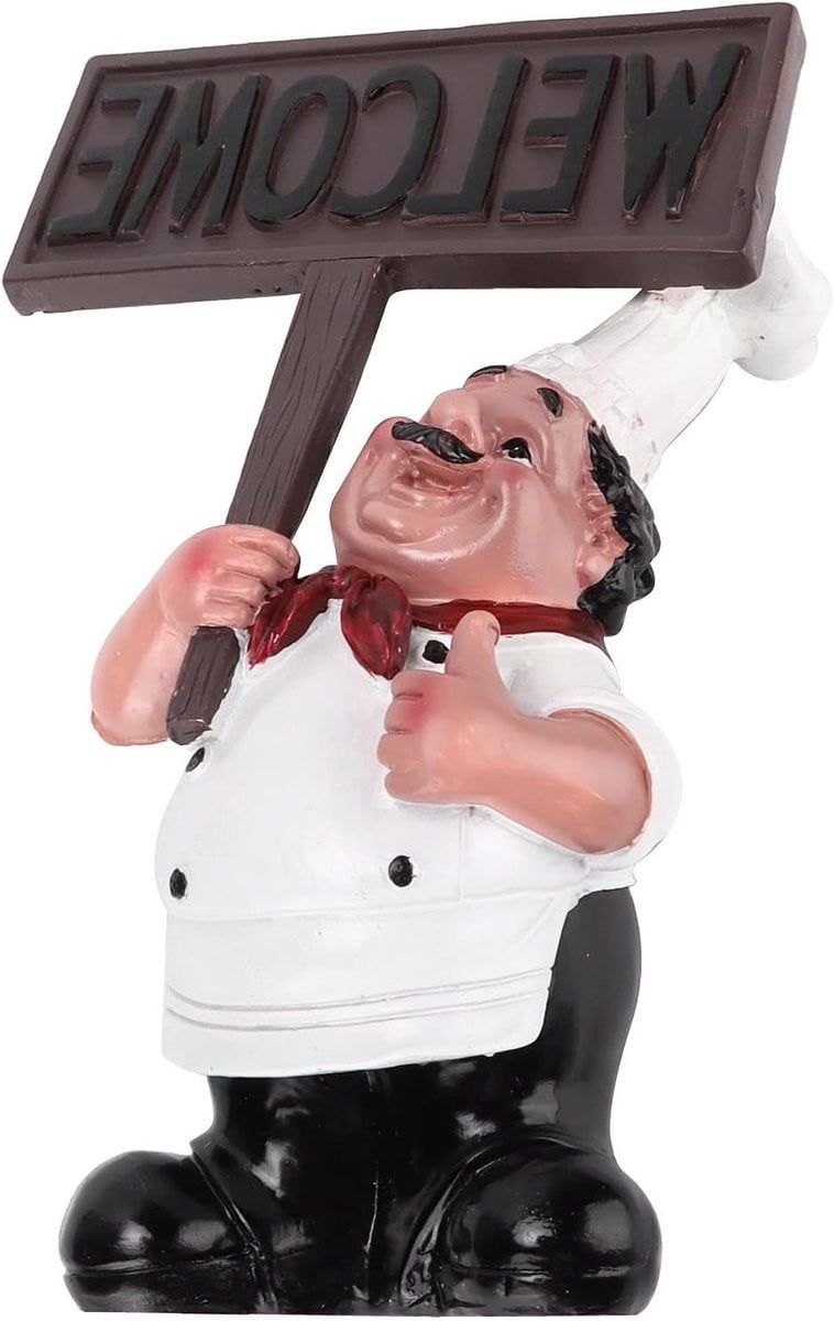 Handbeschilderd Chef Beeldje Wit - Keuken Decoratie - Hoogte: 20.5 cm