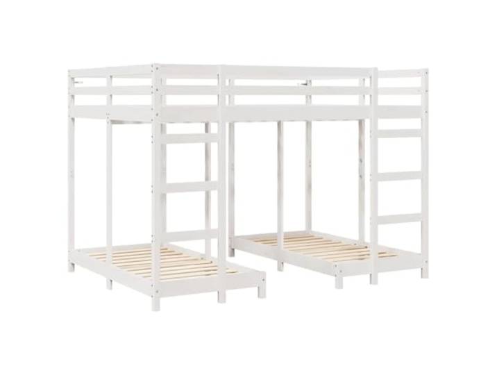 KTHLBRH Etagenbett, 3-fach, weiß, 140 x 200 cm Massivholz, zwei Leitern, Brüstung Sizza, Kapazität 400 kg, platzsparend