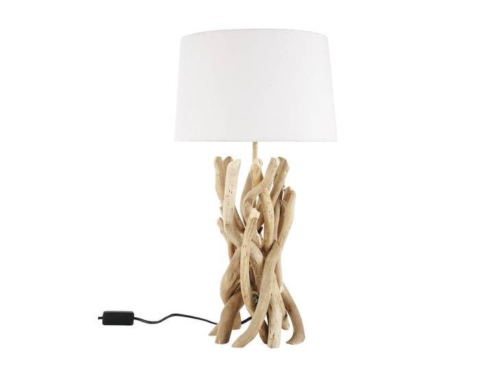 Treibholzlampe mit weißem Lampenschirm, Höhe 55 cm