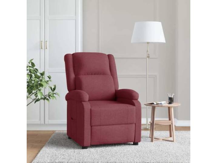 Relaxsessel Weinrot Stoff mit Manueller Liegefunktion 3 Positionen Holz Manuell verstellbar, 3 Positionen, gepolstert, atmungsaktiver Stoff, stabiler Holz-Metall-Rahmen, für TV-Abende