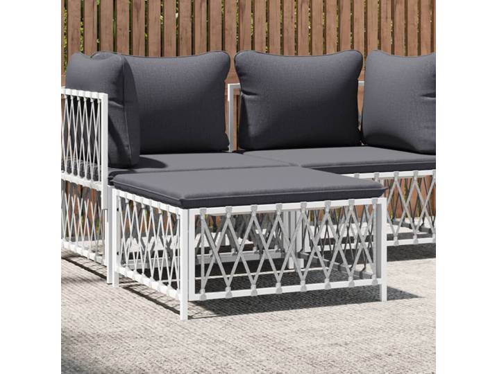 vidaXL Gartenhocker mit Kissen Weiß Gewebe