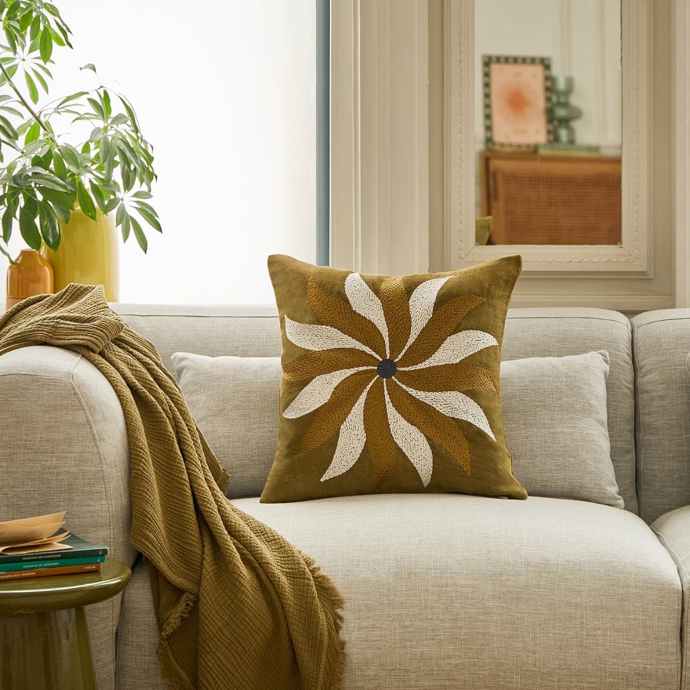 Habitat Coussin brodé en lin - 45 x 45 cm - bronze Marron 45x3x45cm