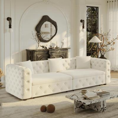 Loedds 89-Inch Velvet 3-in-1 Pull-Out Sleeper Sofa with Tufted Design and 3 Pillows