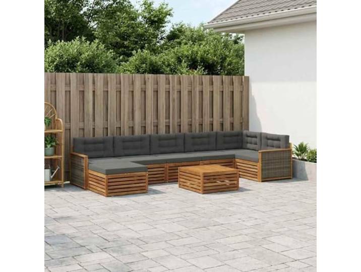 HFMDRMU Modulares Sofa Outdoor Akazienholz, Sitzgarnitur Terrasse Akazienholz, 8-teilige Outdoor-Sofagarnitur mit Kissen in Natur und Anthrazit