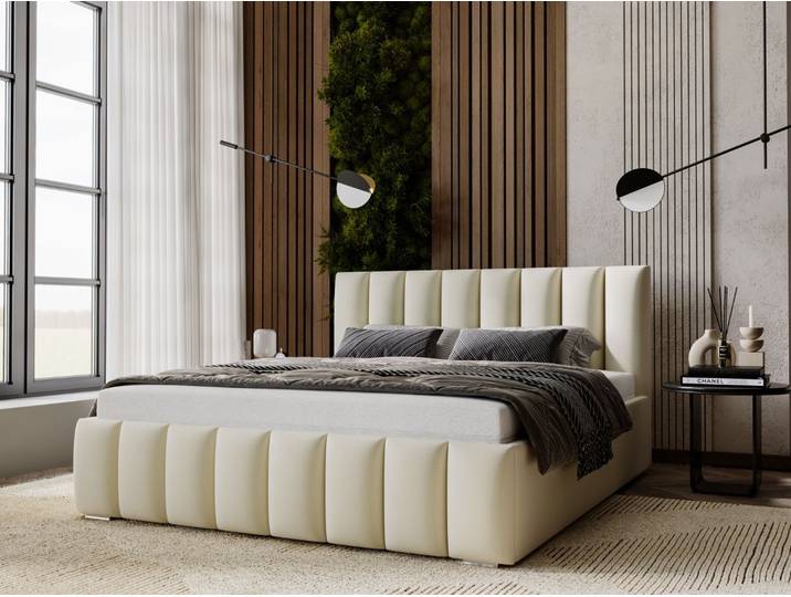 Polsterbett mit Bettkasten und Lattenrost 200x200 Neos Beige