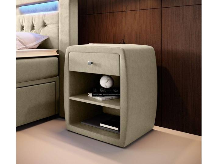 Designer Nachttisch Lilly mit USB Anschluss in Samt - Grau - Luxusbetten24