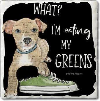 Counterart Absorbent Stone Coasters - Eating Greens - Set of 4 - 4x4x1.531