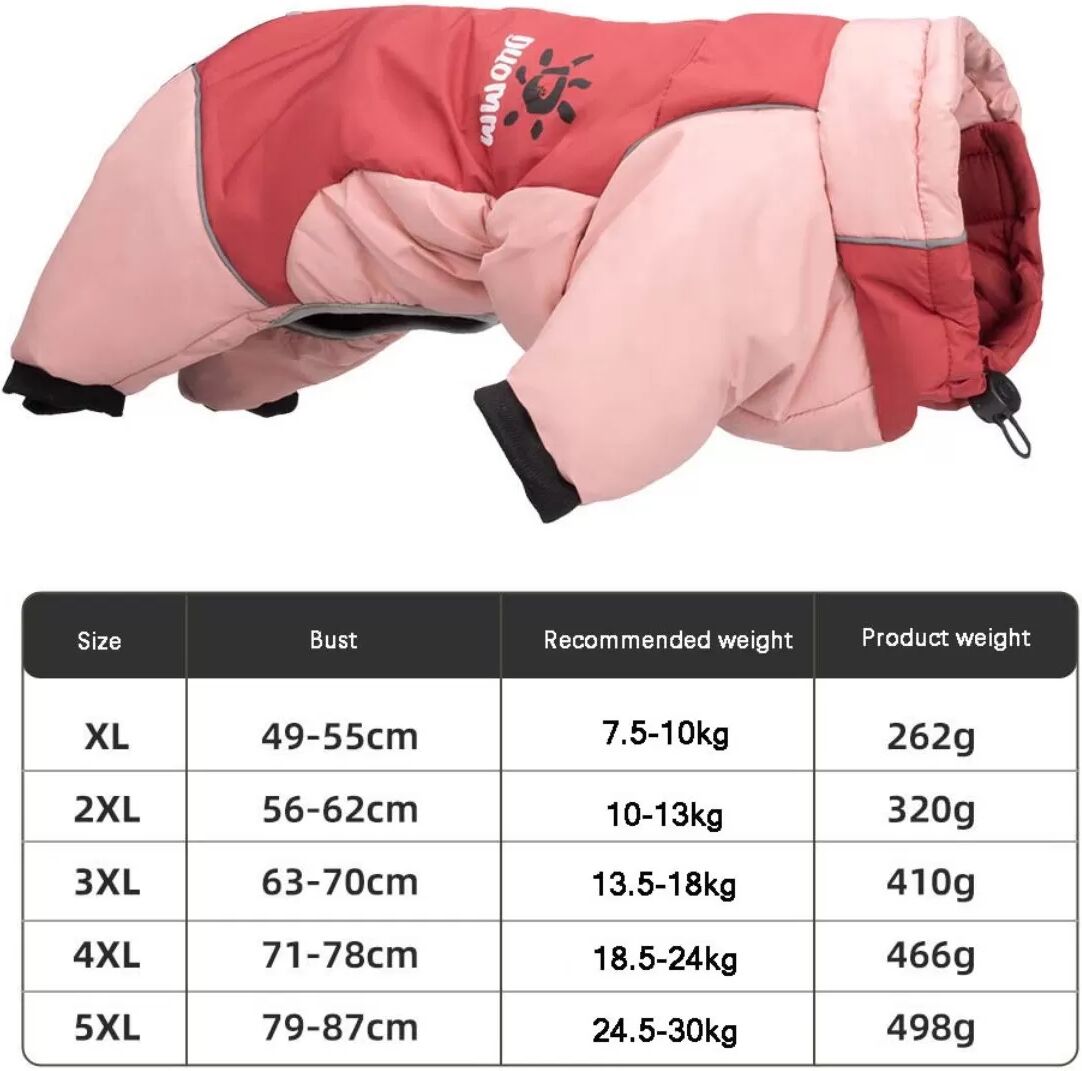 INF Rosa Hunde Schneeanzug mit Vierbeiner-Design: Warm, Winddicht & Ganzkörperabdeckung für Große Hunde 4XL