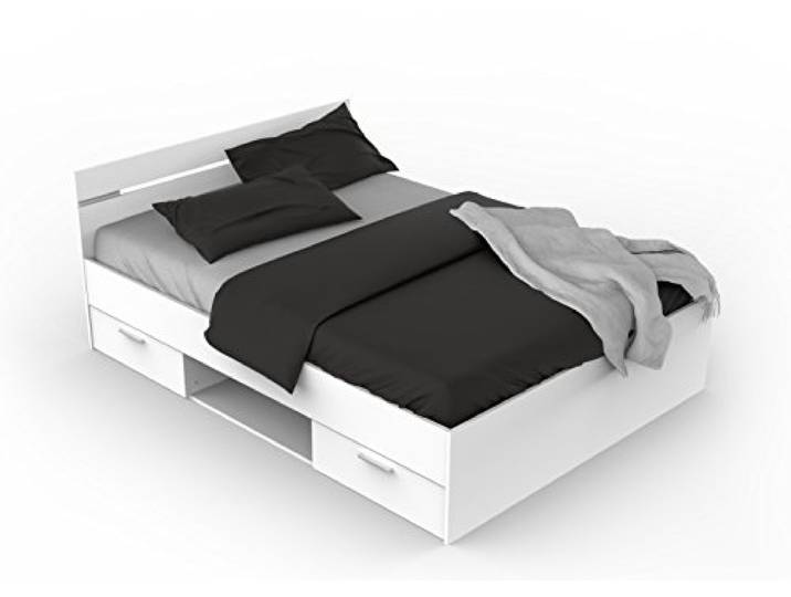 Demeyere Lit Adulte Michigan - 140 x 190 cm - Multiples rangements - Blanc
