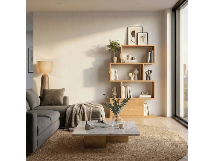 Étagère à livres Domino en bois 80 cm Bois de chêne massif