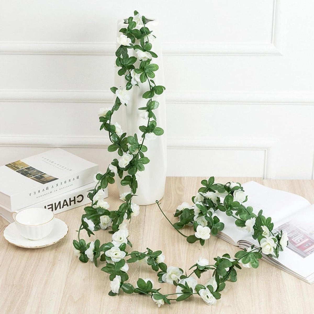 Wit Kunstbloemen Roos Slinger voor Bruiloft Decoratie - 2.2 meter