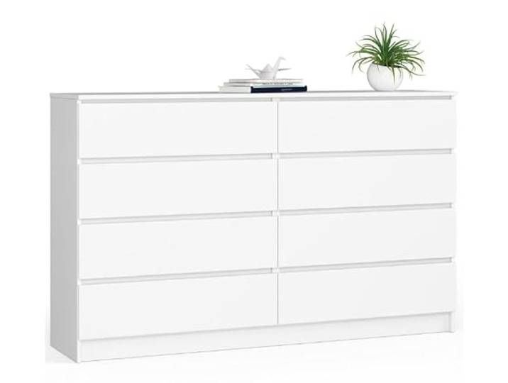 BDW - Kommode mit 8 Schubladen, Komodenschrank K160, Sideboard, Wohnzimmer Schlafzimmer Flur Möbel, Büroschrank, Robustes Material und modernes Design - 160x40x99 cm, Weiß