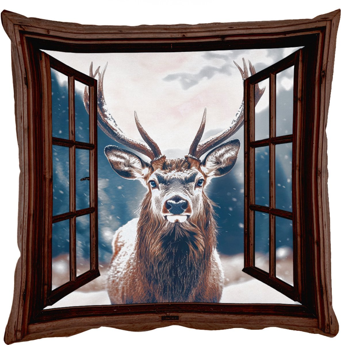 PillowMonkey Sierkussen met Winterlandschap en Hert - 45 x 45 cm