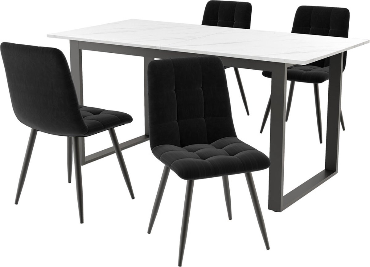 Gotagee 5-delige set met uitschuifbare eettafel en 4 eetkamerstoelen