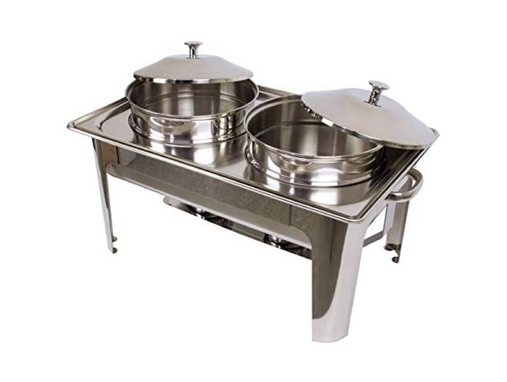 AcMax Edelstahl Speisenwärmer Runder Sossen Warmhaltebehälter Chafing Dish 2x 4,5 Liter