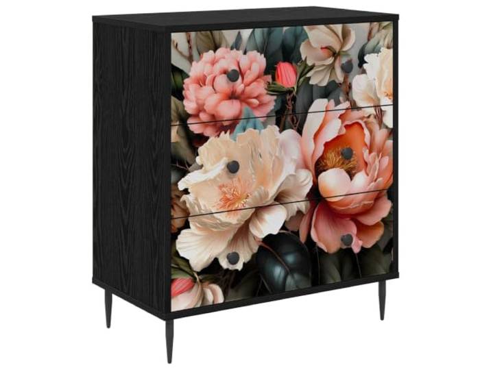 KLGBNCVE Kommode Borne Licht Pfingstrose Druck 66 x 36,5 x 76 cm Holzwerkstoff,3 Schubladen,erhöhte Füße,matte Griffleisten,Schlafzimmer,Wohnzimmer,dekoratives Muster