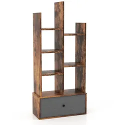 Helloshop26 - 7-stufiges baumförmiges Bücherregal 53 x 24 x 118 cm praktischer Stauraum mattbraune Holzoberfläche