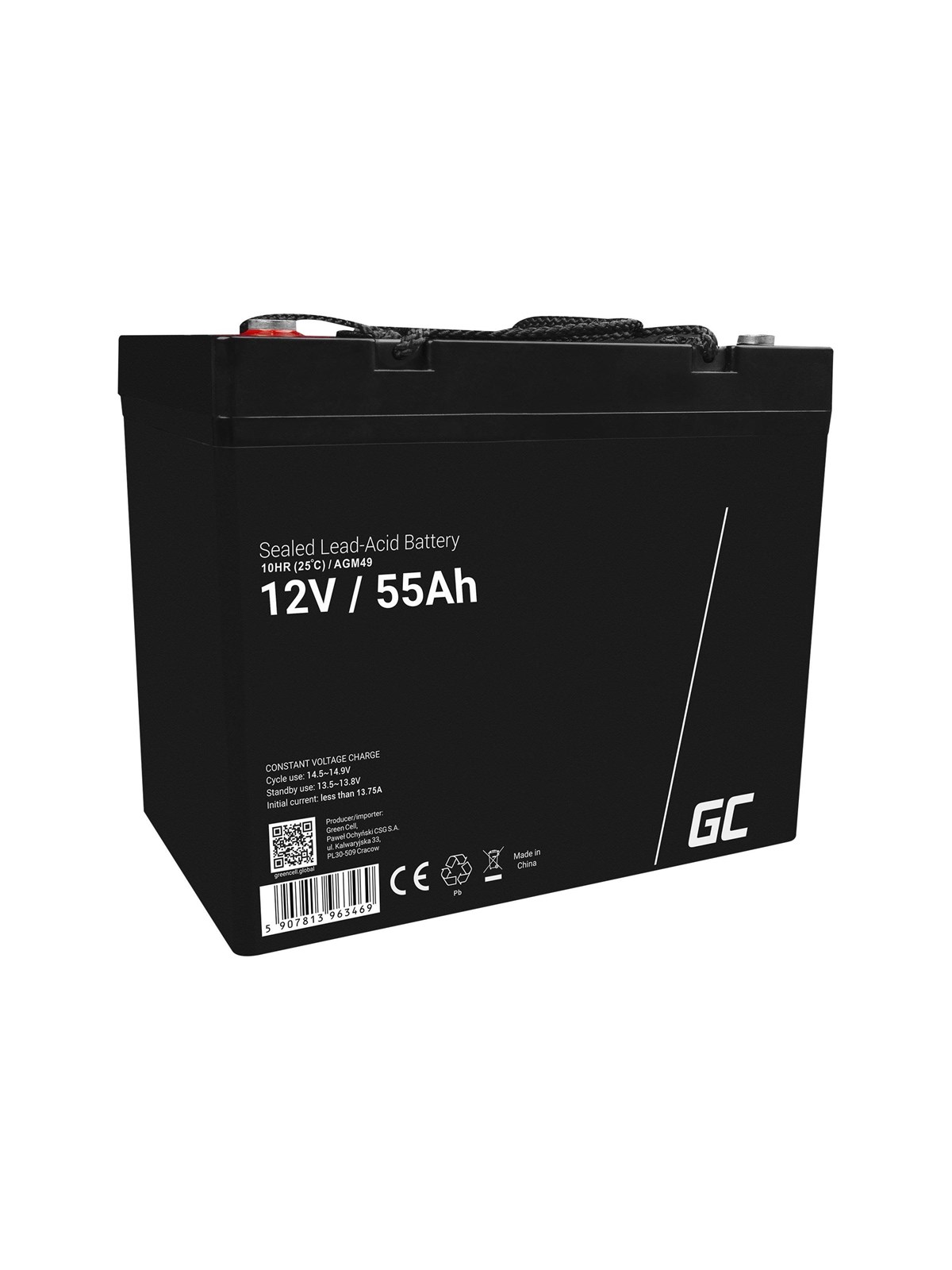 Green Cell AGM49 - 12V 55Ah VRLA Battery | AGM | Maintenance-Free