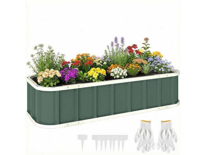 ComfortXL Hochbeet De-05425 Mit Klickverschlüssen, gefaltete Kante Hellgrün, Grün, Metall, 136x31x52 cm, Gartenzubehör, Hochbeete