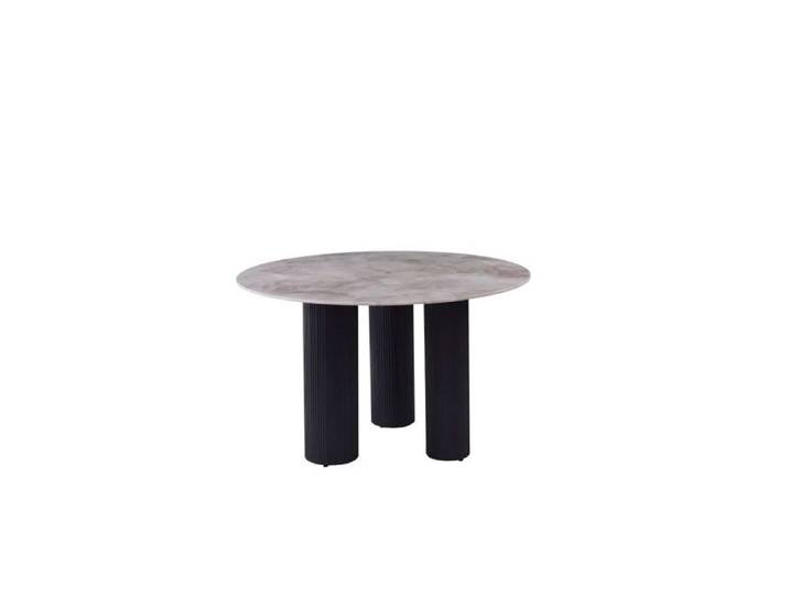 Table repas ronde céramique marbré gris 120 cm pieds noirs – ANAIS