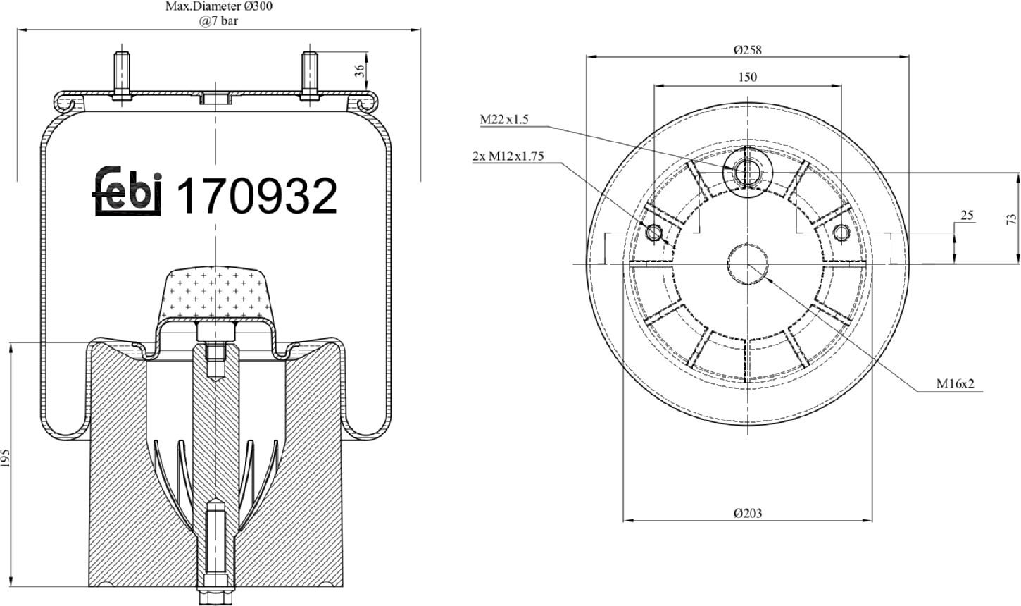 Febi Bilstein Federbalg, Luftfederung 170932 203mm