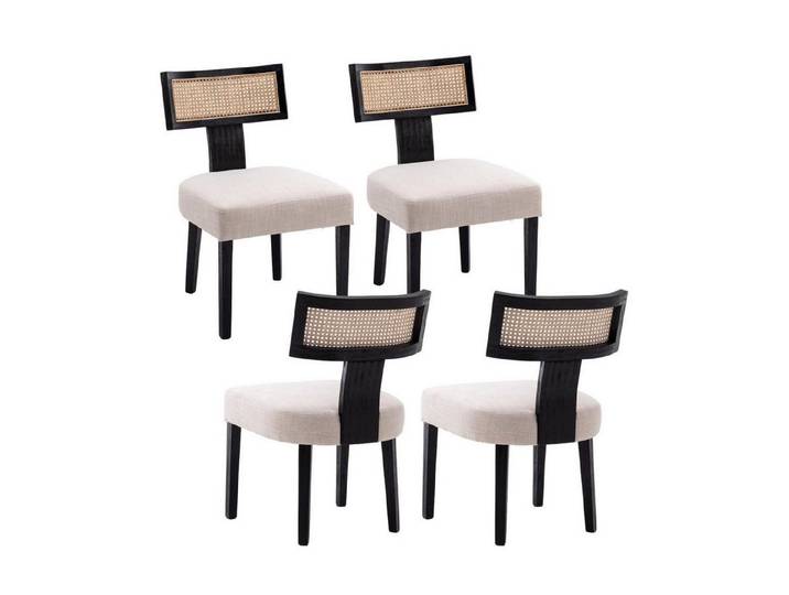 LuxusKollektion Esszimmerstuhl Küchenstühle Holz Polster Rattan Rückenlehne Schwarz 4 PCS Schwarz-4