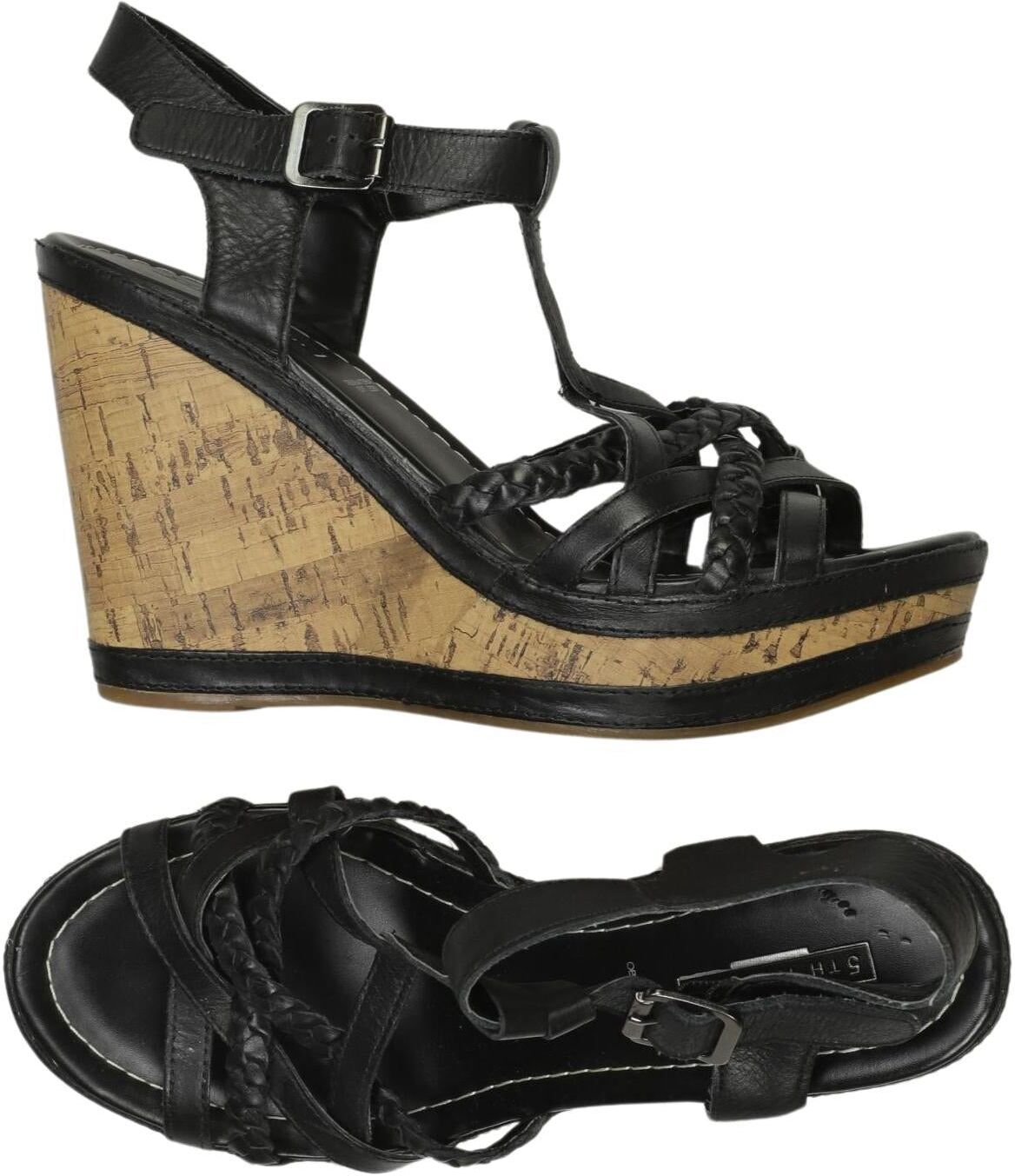 5th Avenue Damen Sandalen, Schwarz, Gr. EU 37, Leder - Second Hand