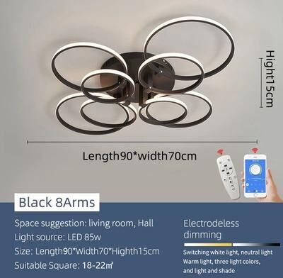 Uplift Essentials Luminous Arc Chandelier High Definition Kinetic Architectural Sculpture 8 Arms Black Round