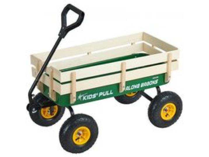 VEVOR Handwagen für Kinder, 102 cm Bollerwagen, Transportwagen mit Schiebestange, aus Holz & Metal, max. 150 kg tragbar, ideal für Kinder ab 5 Jahren, Garten, Ausflüge & Strand, Farbe Grün & Gelb