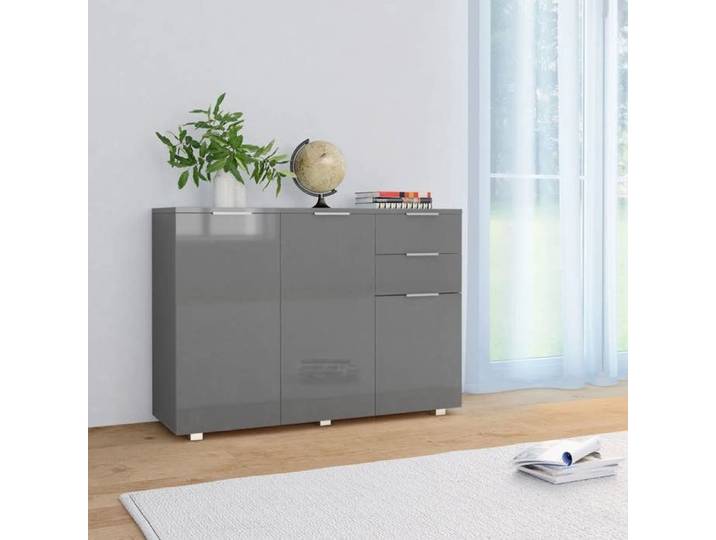 Clarence* Buffet - Bahut Meuble de rangement Gris brillant 107x35x80 5 cm &Europ4998450