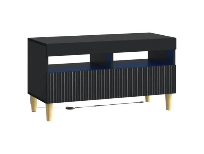 GKHPYURE TV-Schrank mit LED, schwarz, aus Holz, mit umkehrbaren Türen Technisches Holz, schwarz, flexible LEDs, drehbare Scharniertüren, Gewicht 14,3 kg, platzsparendes Design