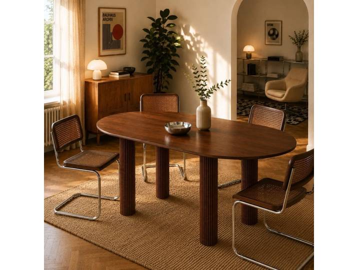 Table de séjour placage chêne couleur noyer 180cm