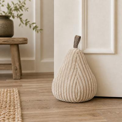 Evideco Pear Door Stop, Weighted Corduroy Decorative Heavy Holder for Interior Rooms, Oatmeal - 6x6x8 in