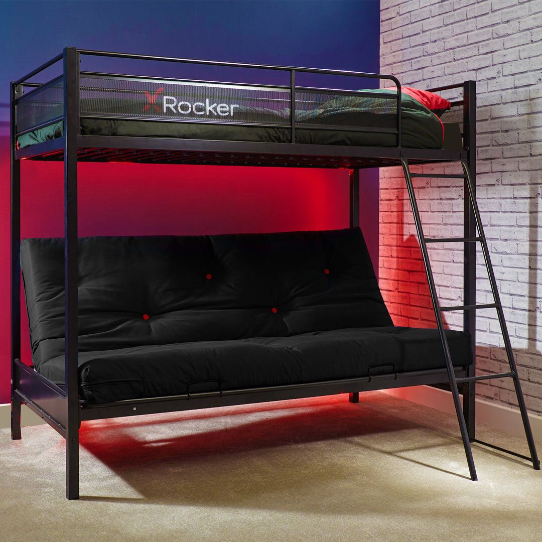 X Rocker Stronghold (4'6) High Sleeper Bunk Bed Black UK Double - DE 135 x 190 cm