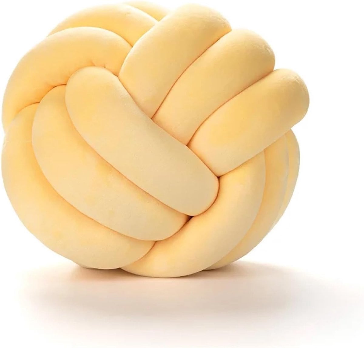 Knoopkussen Rond - Decoratief Pluche - Geel - Diameter: 22 cm